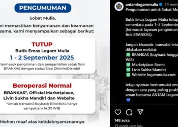 Butik Emas Tutup Sementara Besok