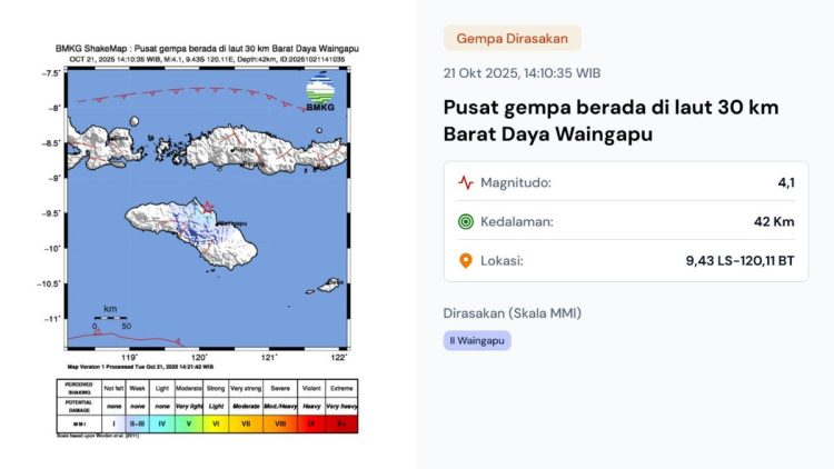 Gempa Terkini Selasa 21 Oktober 2025: Dua Kali Mengguncang Indonesia
